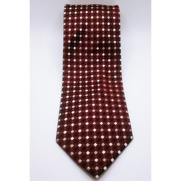 Giorgio Brutini Collezione Men's Tie Maroon Silver Geometric Diamond Print Ties - Picture 1 of 11